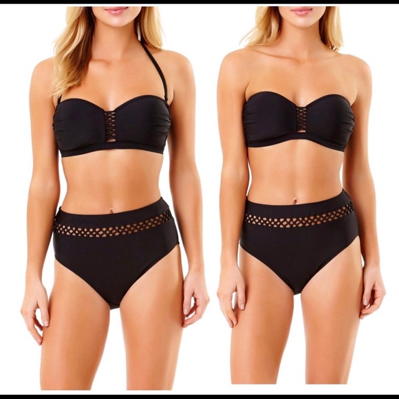 NEW T&T Solid Bandeau Bikini Top Swim Small Black Detachable Strap Women’s - Picture 2 of 16